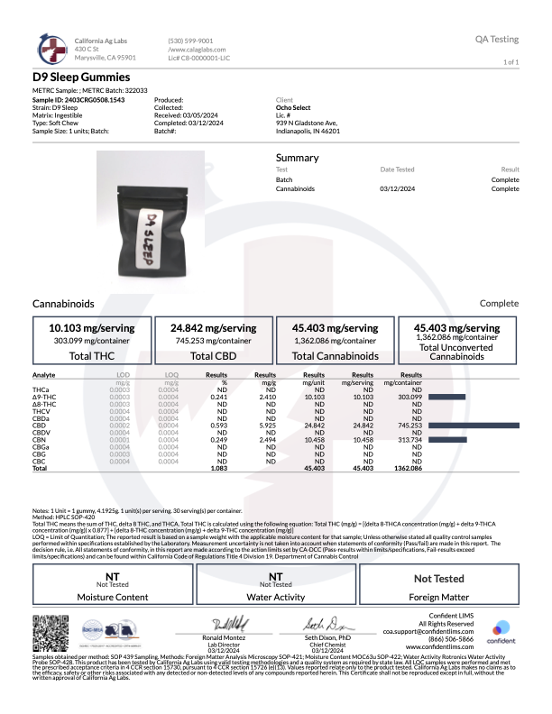 D9 Sleep Gummies | D9 THC + CBN + CBD | Ocho Select